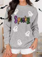 Halloween Women's Sweatshirt Spooky Ghost Sequin Gray Pullover Gray ab3927bc32634d50a4dc138f4a5dbf1c-Max-Origin Trendsi
