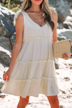 Mini Dress Beige Solid Color Bow Tied Straps Ruffle Tiered Frill ab3d9081-dd87-4146-bcf9-e672d21d64bf-Max-Origin Trendsi