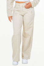 American Bazi Beige Wide Leg Jeans Women's High Waist Distressed Denim Pants ab437baf-5c45-48ca-835f-9195b66f4ab3-Min Trendsi