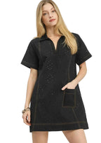 Umgee Shift Mini Dress Black Eyelet Cotton Short Sleeve with Pocket Black ab4f6b3f-1640-4ab7-9760-0149126db24b-Max-Origin Trendsi