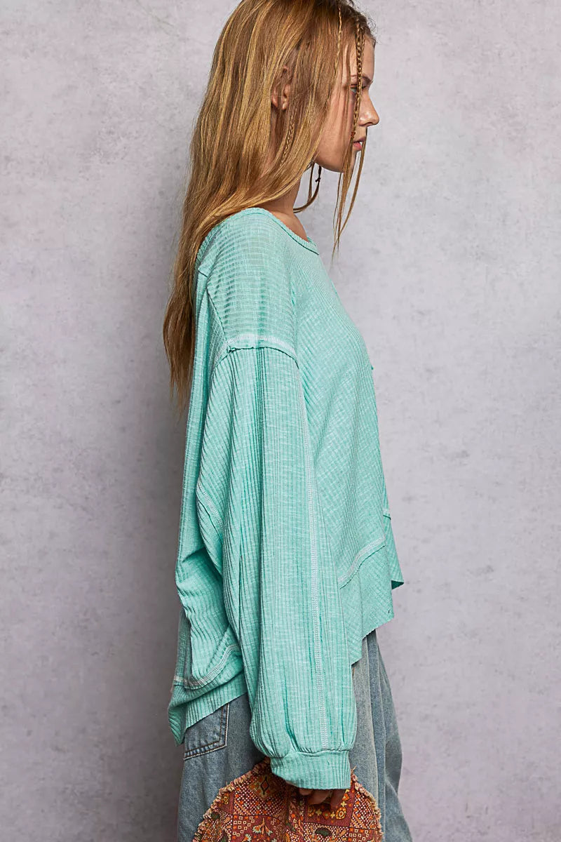 POL Round Neck Long Sleeve Exposed Seam Top with Chest Pocket ab5a79a9-dfa5-4c9d-972a-5b053cb4cd54-Max-Origin Trendsi