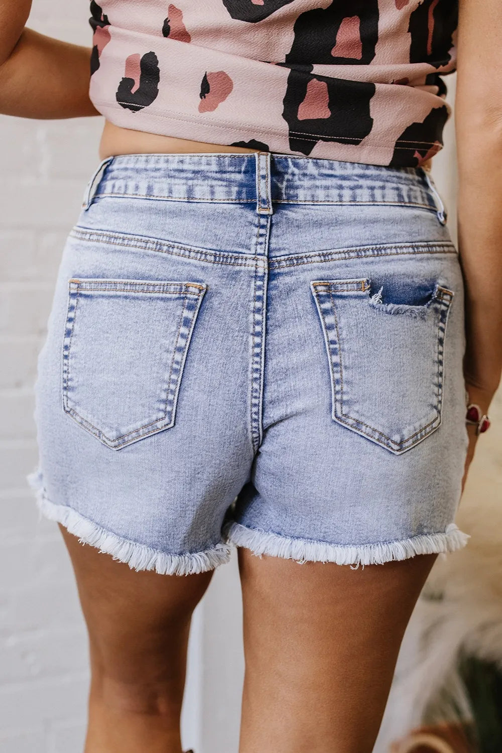Denim Shorts Pearl Studded Pockets Raw Hem Light Blue ab63e9eb-07d8-464b-81a9-aaae4c231dd9-Max-Origin Trendsi