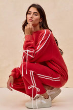 BiBi Womens Fleece Sweatpants Red Side Lined Bow Details Pocketed ab7ac1a3c3dc418ca907165b6ef1dd4c-Max-Origin Trendsi