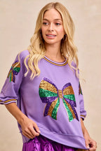 BiBi Womens Blouse Lavender Sequin Patched Ribbon Mardi Gras Theme Top ab7c72e545144ff8aa307ca98dbb08f0-Max-Origin Trendsi