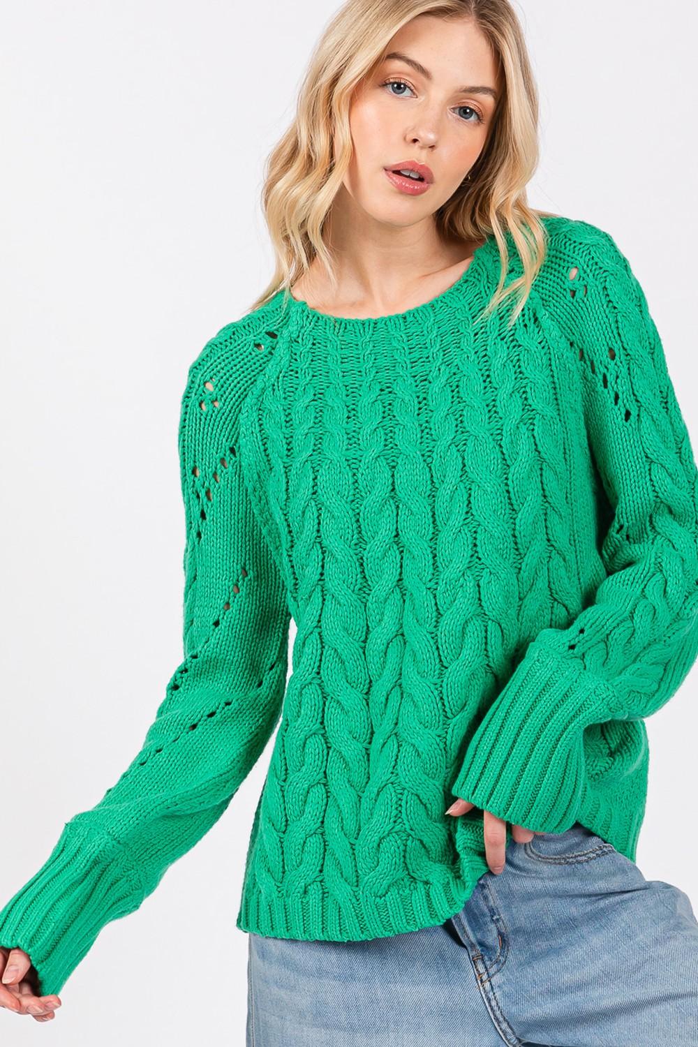 SAGE + FIG Emerald Sweater Cable-Knit Long Sleeve Eyelet Knitwear ab920890-b832-4a43-9e19-c5916f2f2491-Max Trendsi