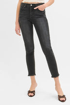 RISEN Crop Skinny Jeans Black Women's Tummy Control Mid Rise Raw Hem BLACK abbd32ec914441359228bfc993e70123-Max-Origin Trendsi