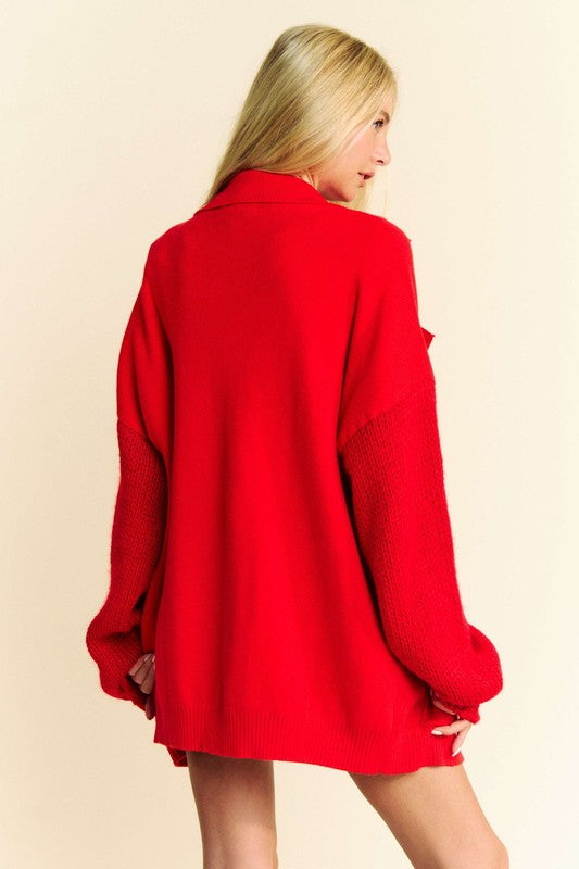 Davi & Dani Cardigan Red Oversized Button Up Dropped Shoulder with Pockets abc9fe33-9105-4155-83d5-c766c4535f77-Max Trendsi
