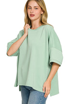 Zenana Plus Size Full Length Scuba Fabric Round Neck Top with Side Slits