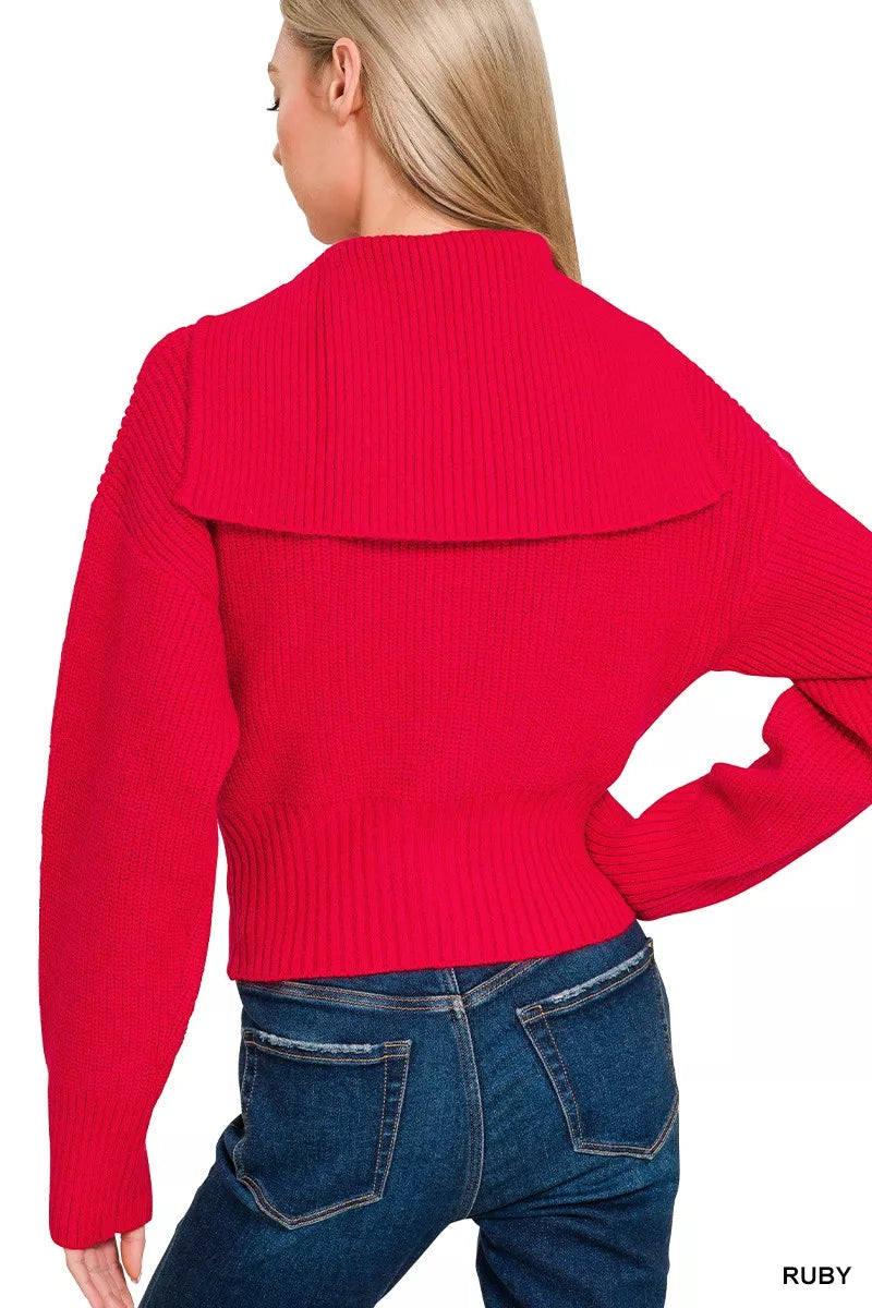 Zenana Sweater Cardigan Ruby Red Ribbed Collared Zip Up abddad3e02934e96b03cb597a1c8eb69-Max-Origin Trendsi