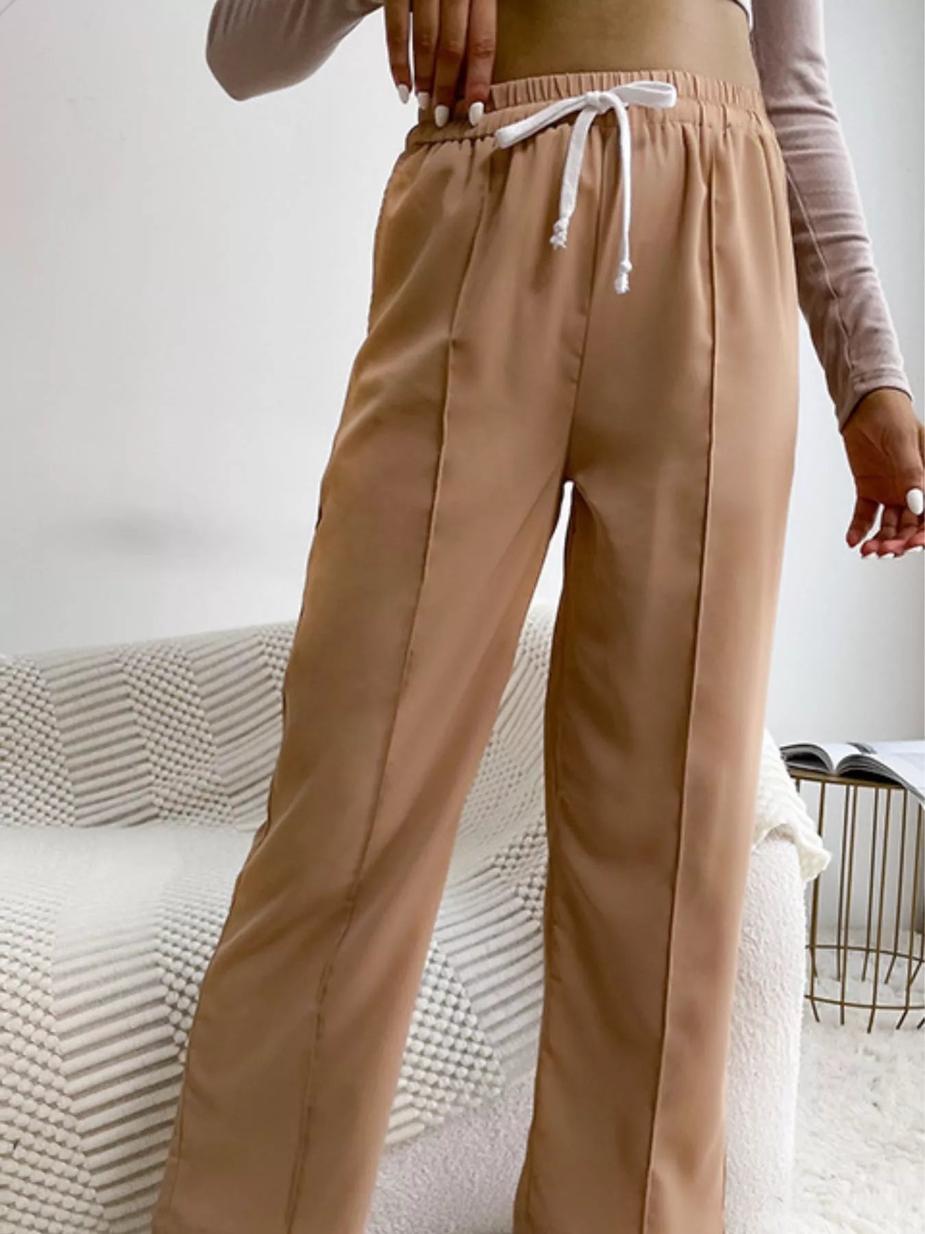 Women's Casual Pants Wide Leg Camel Drawstring Waist Trousers abde6139-dd68-403a-a474-2e6705ed347b-Max-Origin Trendsi