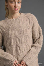 Umgee Womens Sweater Khaki Stone Cable Knit Cozy Cable Knit Pullover abeb6263-98a1-4d1a-bbc6-65e4c8590420-Max-Origin Trendsi