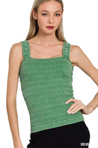 Zenana Seamless Wrinkle Stone Washed Tank Top