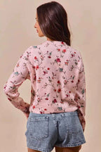 SO ME Floral Print Button Front Sweater Cardigan Top