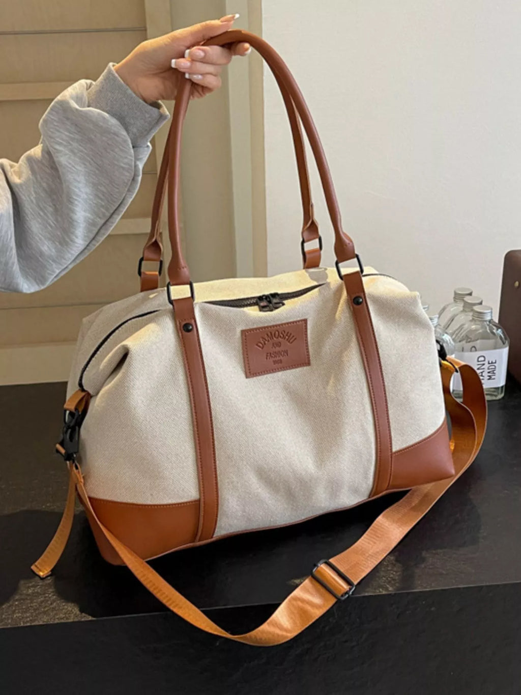 Travel Bag Canvas Leather Trim Large Handbags ac060e47-10c6-406c-b86d-8c86cebd747f-Max-Origin Trendsi