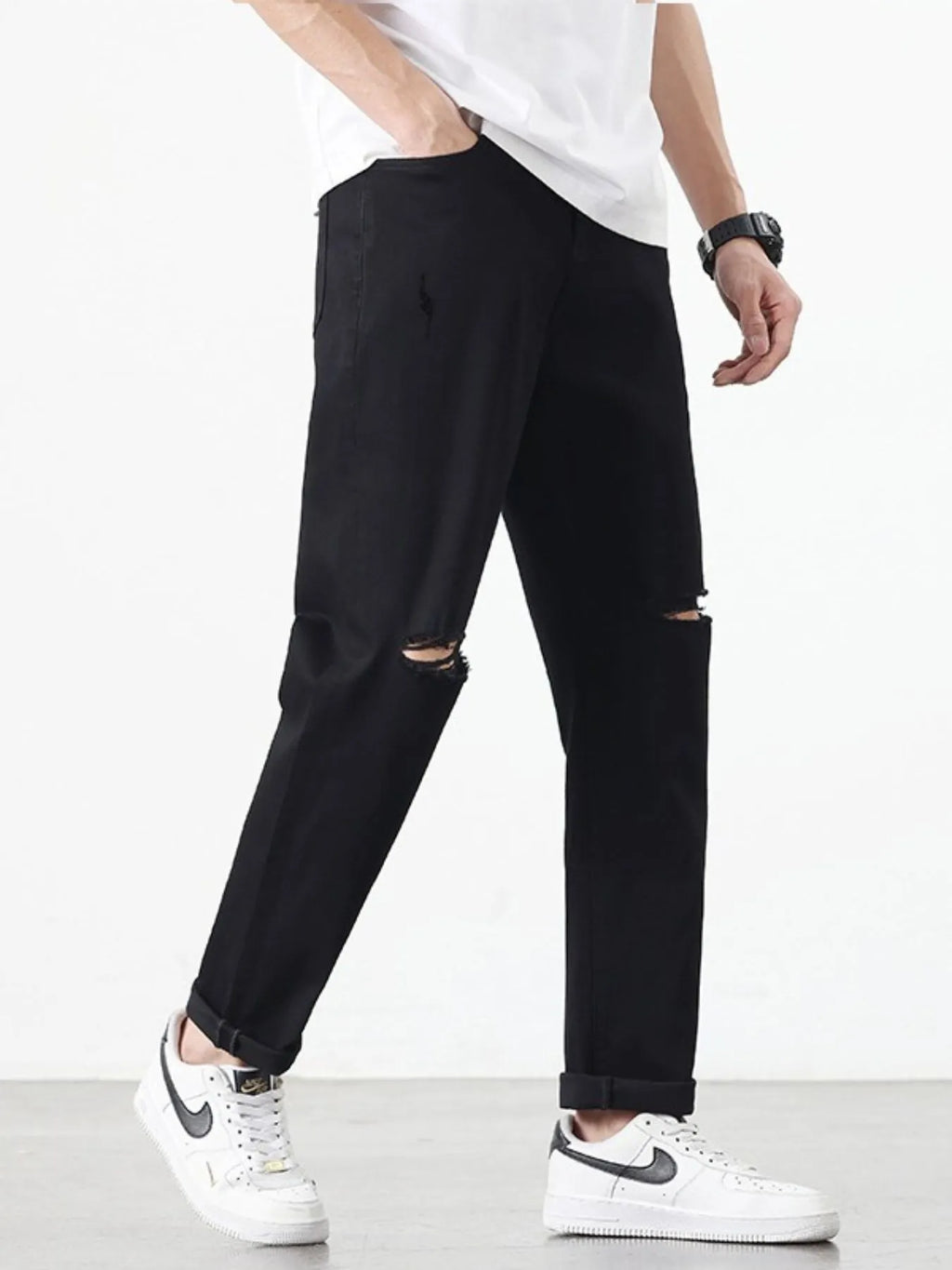 Men's Straight Leg Jeans Black Casual Ripped Knee Distressed Denim Pants ac0c5b79-4260-4d32-a812-f060e38100e2-Max-Origin Trendsi