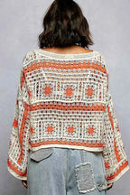 POL Crochet Top Ivory Orange Long Sleeve with Granny Square Weaving ac1e2eab-5a2a-41cb-a7e0-ffbe95868202-Max-Origin Trendsi