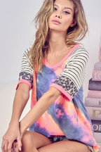 BiBi Tie Dye Womens Blouse French Terry Top With Stripe Leopard Raglan ac228abc7a09413a9c1b17230a6e993c-Max-Origin Trendsi