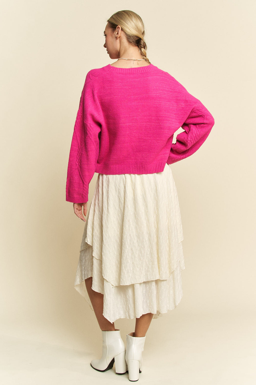 Davi & Dani USA Pink Sweater Diamond Cable Knit Pattern Long Sleeve Pullover ac29f44b-8f47-4123-9080-d96fc402a008-Max Trendsi