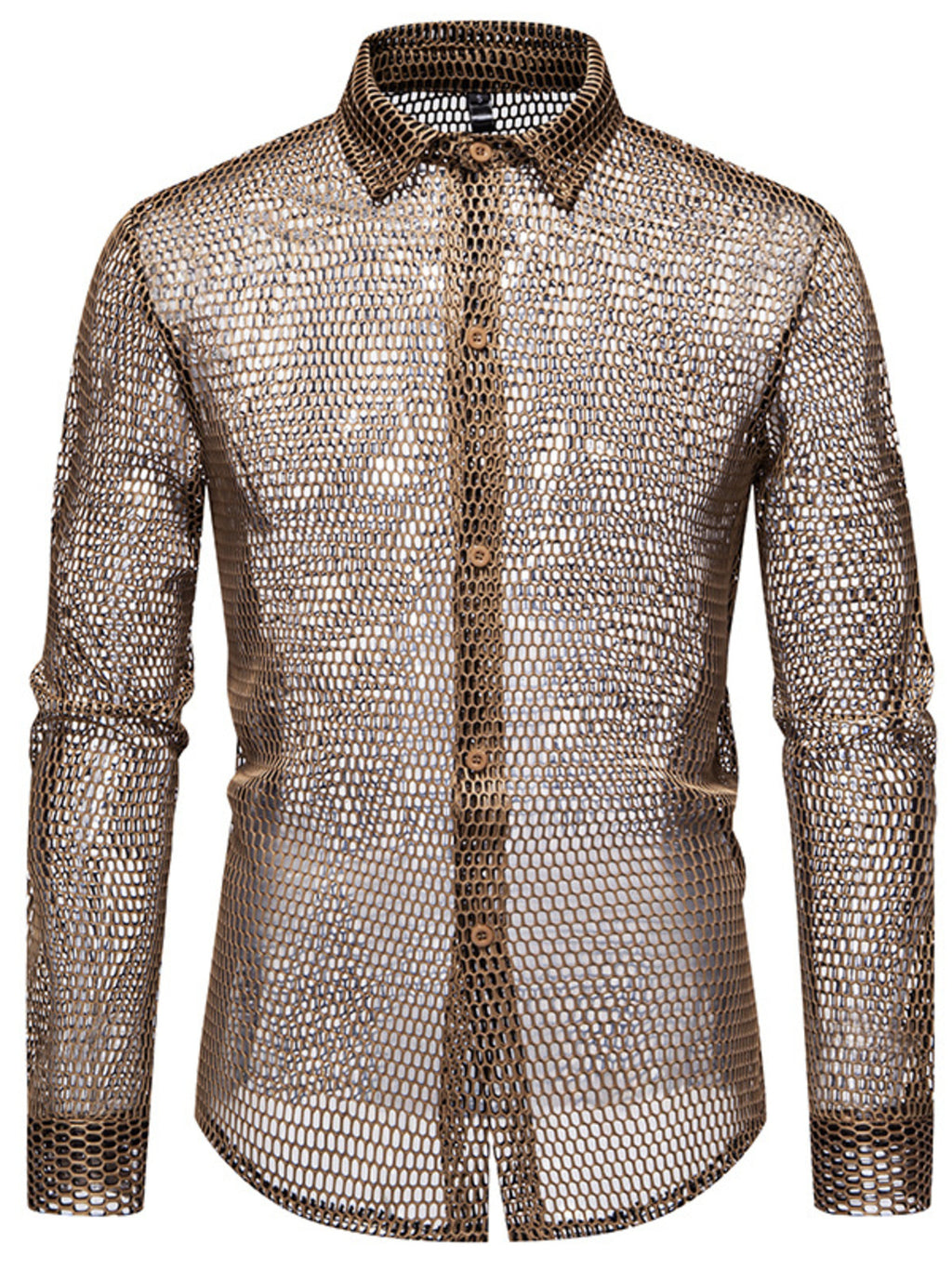 Men's Sheer Mesh Long-Sleeve Shirt with Button Closure