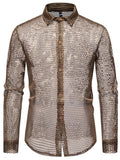 Men's Sheer Mesh Long-Sleeve Shirt with Button Closure