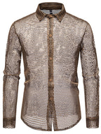 Men's Sheer Mesh Long-Sleeve Shirt with Button Closure