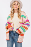 Cardigan SAGE + FIG Rainbow Striped Open Front Knit Long Sleeve Multi ac4c7c25-af1b-421b-b4f8-6f6775bb8093-Max Trendsi