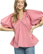 Umgee Lace Inset Puff Sleeve Boho Blouse