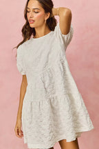 SO ME Floral Mini Dress White Jacquard Diagnol Tiered Short Sleeve ac5cda5c0f3648c98d78d6dab8eb47c6-Max-Origin Trendsi