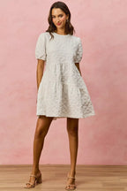 SO ME Floral Mini Dress White Jacquard Diagnol Tiered Short Sleeve aca07ee2fb1f4c0baa8983cc84e70459-Max-Origin Trendsi