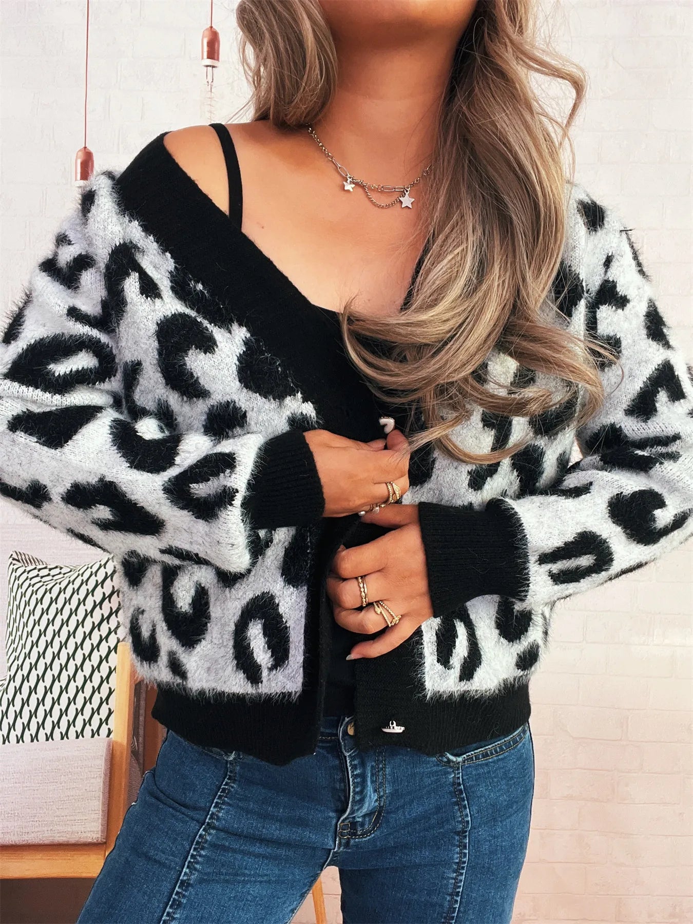 Women's Cardigan Leopard Fuzzy Button Up Long Sleeve White One Size aca9ec2a042c40d2a6868af79da3f19c-Max-Origin Trendsi
