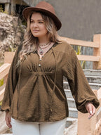 Plus Size Long Sleeve Blouse with Tie Neck
