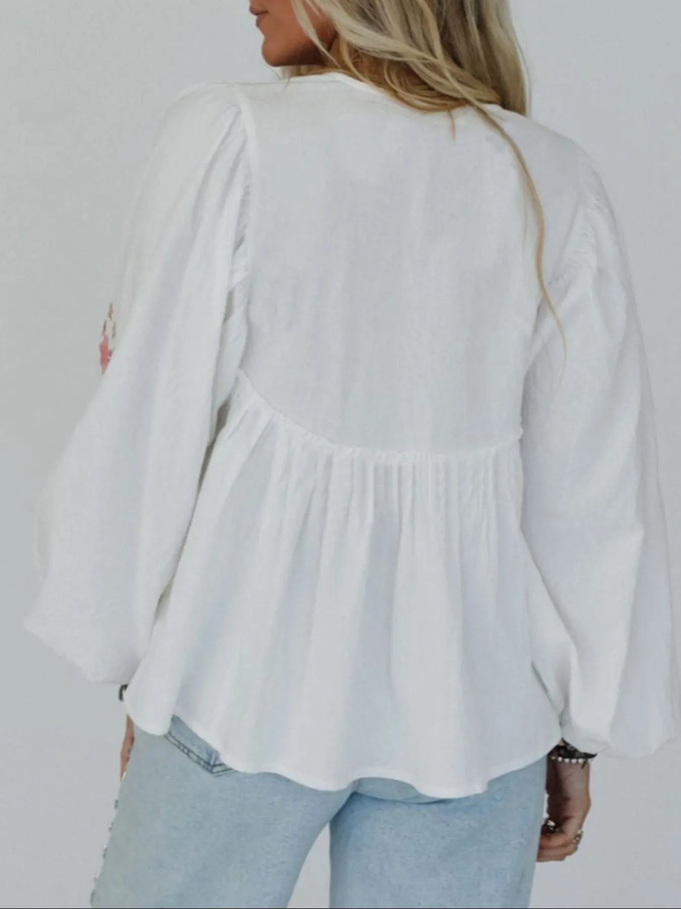 Women's Babydoll Blouse Flower Embroidered V Neck Tied White Long Sleeve Top acba6a42-3342-4030-b390-6fb9fc185918-Max-Origin Trendsi