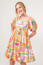 And The Why Mini Dress Geo Yellow Colorful Printed Square Neck Puff Sleeve Yellow Multi acc2e0b55b7d4ed8ad449a6f81c52c8a-Max-Origin Trendsi