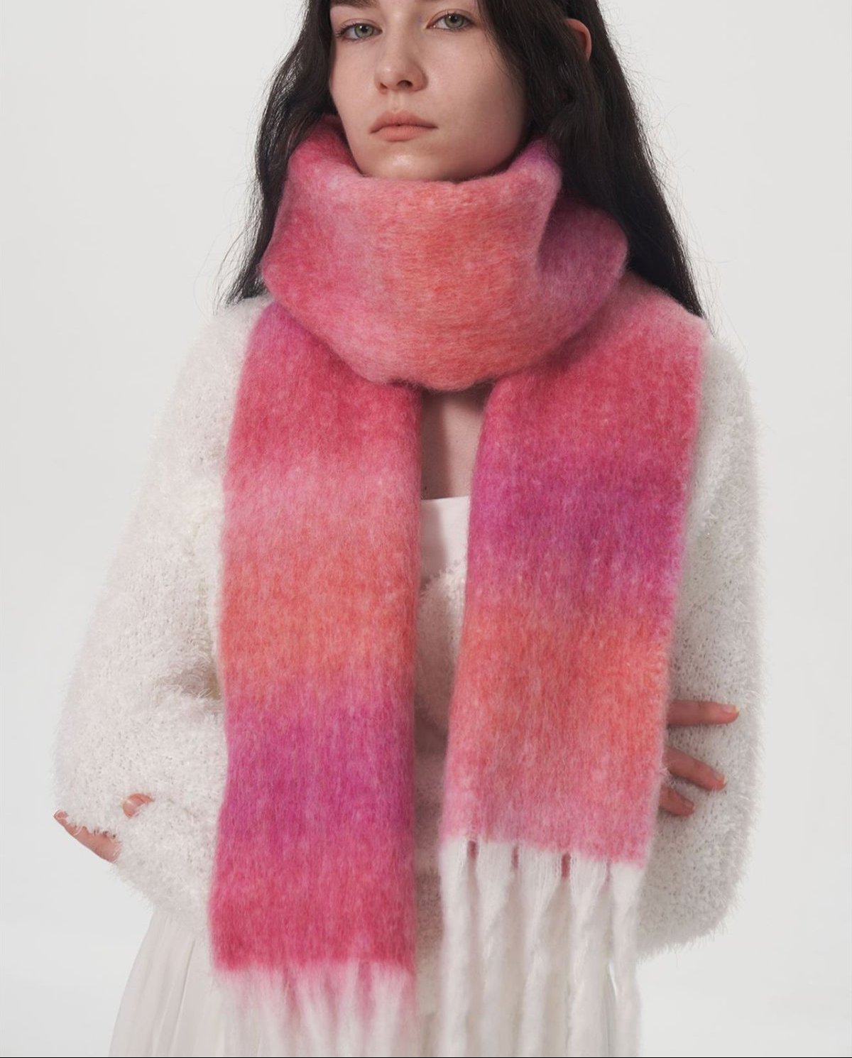 Women Scarf Woolen Blend Fringe Gradient Color Thermal Long Scarfs Hot Pink One Size acc5f7cc-503c-4294-9910-03119878ff2b-Max Trendsi