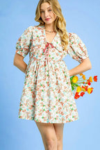 Umgee Mini Dress Orange Floral Print Puff Short Sleeve Collared Tie Front Orange acdc4162-bb59-4a6e-b079-ae78bf3ea32f-Max-Origin Trendsi
