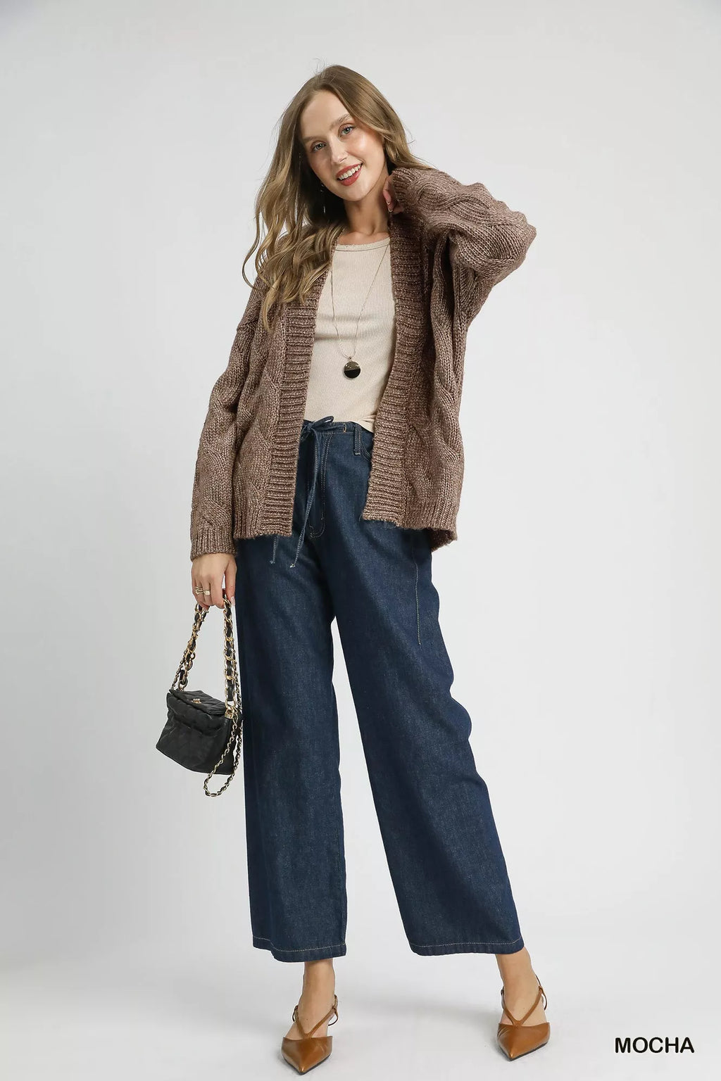 Umgee Womens Cardigan Chunky Cable Knit Mocha Woolen Knit Open Front acf9806b-77d2-4d1d-8c79-f19f280dbe9a-Max-Origin Trendsi