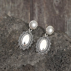 Alloy Flower Dangle Earrings Oval Silver Retro Women Fashion Earrings ad030dda-6d07-4b29-b850-919bb455f81e-Max Trendsi