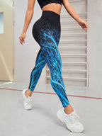 Seamless Active Leggings Flame Blue Printed High Waist ad24fe13-f1ca-4509-881d-169181770950-Max Trendsi