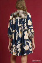 Umgee Babydoll Dress Navy Mix Floral High-Low 3/4 Sleeve ad2fca91-3457-4abd-80c1-0c3cf3b45496-Max-Origin Trendsi