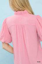 Umgee Blouse Rose Pink Seersucker Puff Short Sleeve Top ad3017d2-1971-4584-badf-3b05f3101c2d-Max-Origin Trendsi