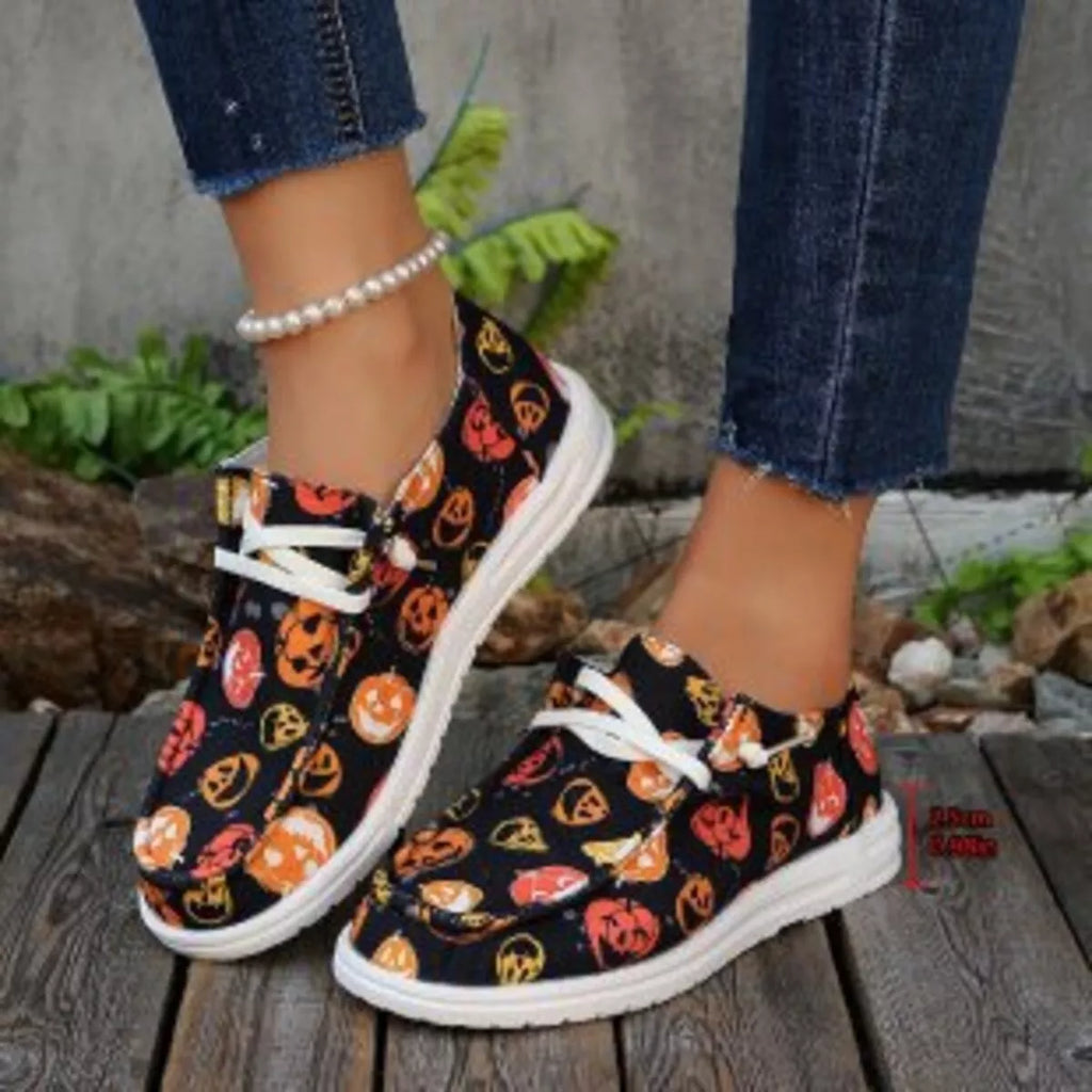 Halloween Women's Sneakers Pumpkin Print Round Toe Low Heels ad3599418fb0448486f7b3c66fa2d977-Max-Origin Trendsi