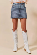 SO ME Denim Mini Skirt Washed with Pockets Casual Skirts ad36926a8c244fdf813e57ad8fa1e3b6-Max-Origin Trendsi