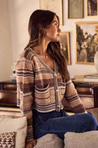 SO ME Women Cardigan Brown Textured Variegated Multi Color Sweater ad36969213544df28b8d205080931662-Max-Origin Trendsi