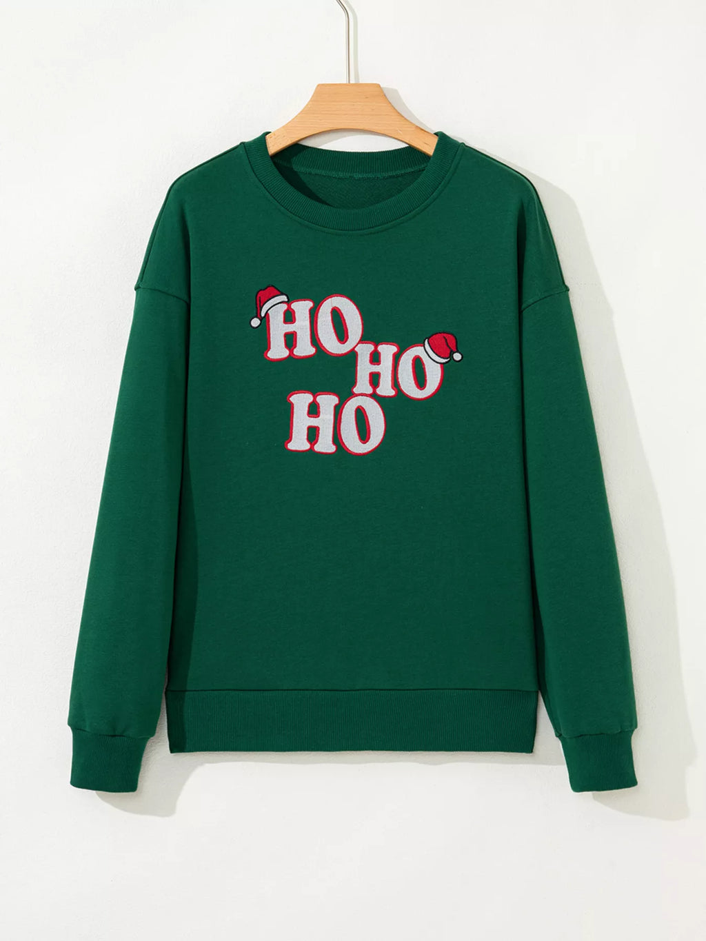 Christmas Sweatshirt Women's Embroidered Ho Ho Letter Round Neck Top ad45d9ebd2c44fb3881356dcda093624-Max-Origin Trendsi