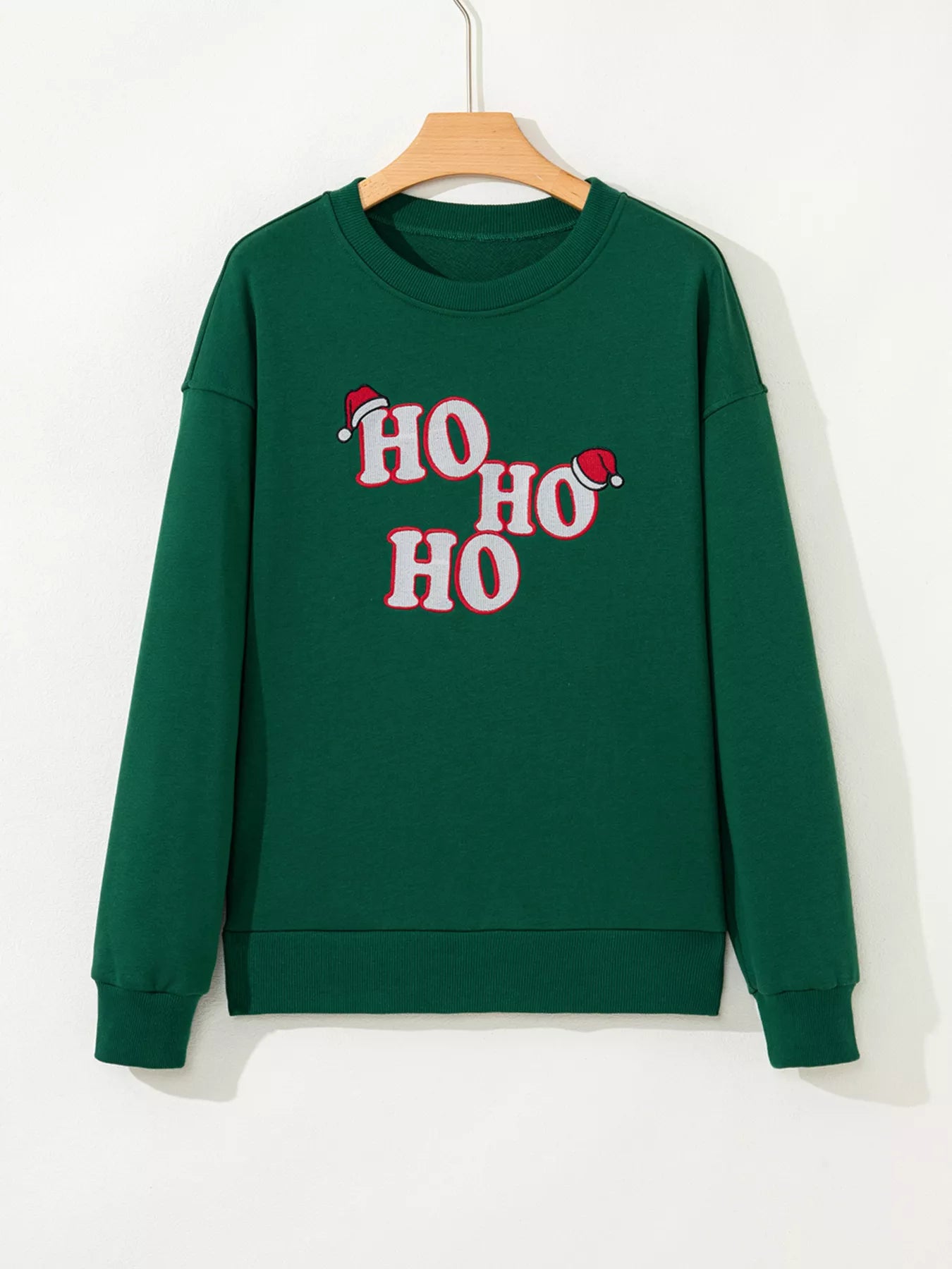 Christmas Sweatshirt Women's Embroidered Ho Ho Letter Round Neck Top ad45d9ebd2c44fb3881356dcda093624-Max-Origin Trendsi