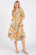Mittoshop Midi Dress Orange Flower Print Puff Sleeve Ruffle Smocked ad6a203b11534f74a1ebec3f5d702670-Max-Origin Trendsi