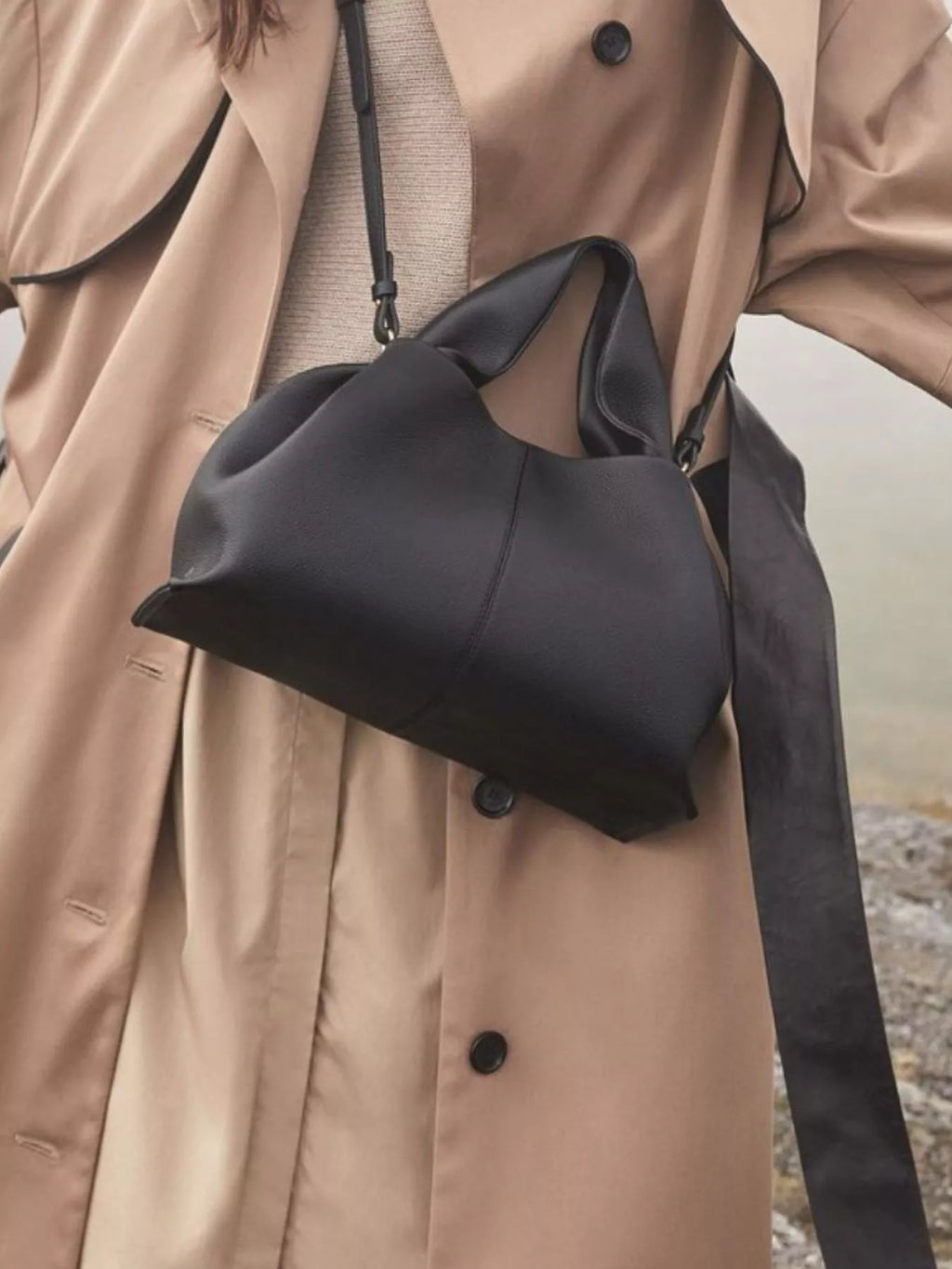 Women's Handbag Black PU Leather Ruched Crossbody Bag Black One Size ad6b243e-1863-48e0-9de2-ce54e7b56f95-Max-Origin Trendsi