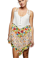 POL Round Neck Ribbed Tank with Woven Print Patch
