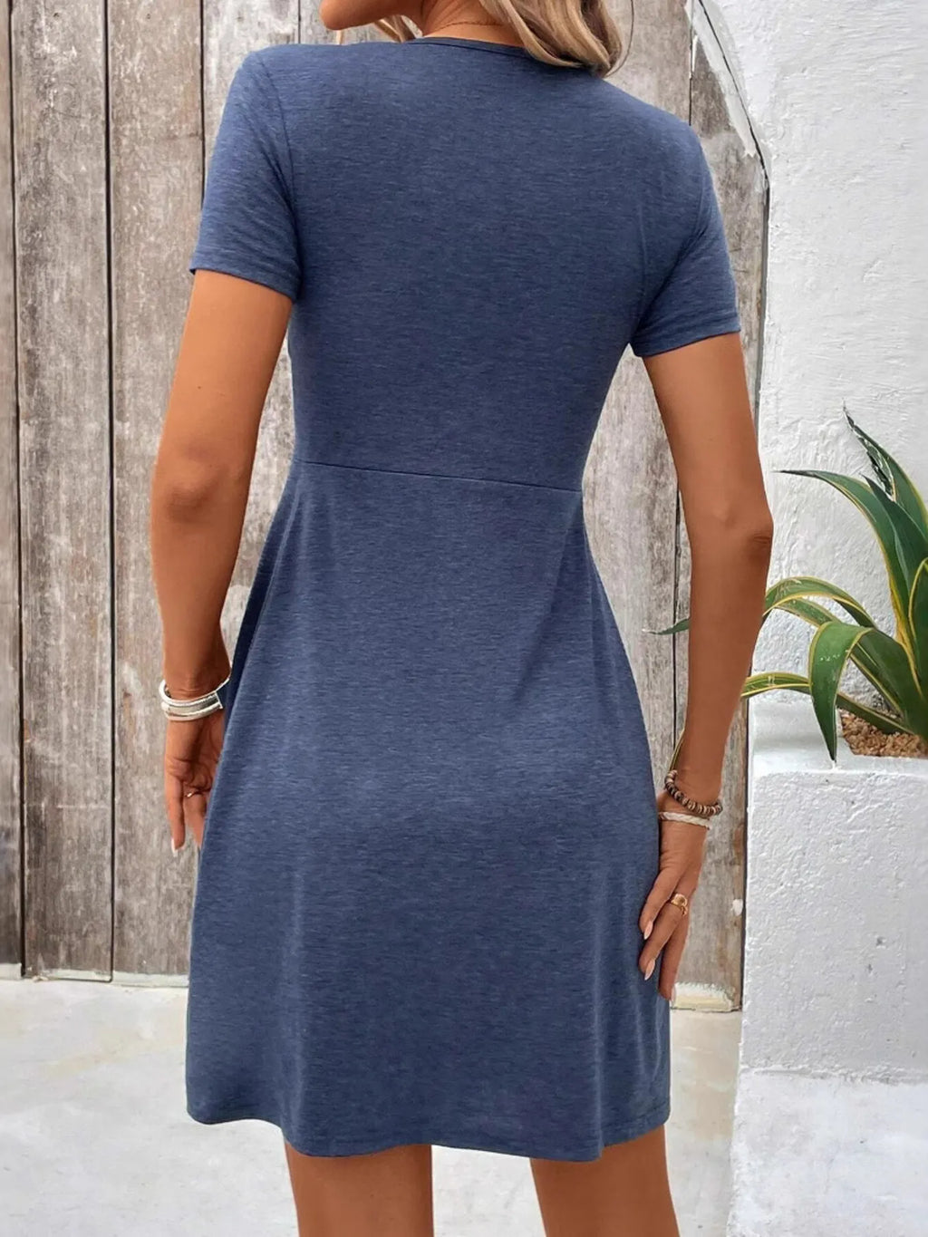 Casual Mini Dress Twist Front V-Neck Short Sleeve ad8a1a87773d484fb52bde42dc317b6f-Max-Origin Trendsi