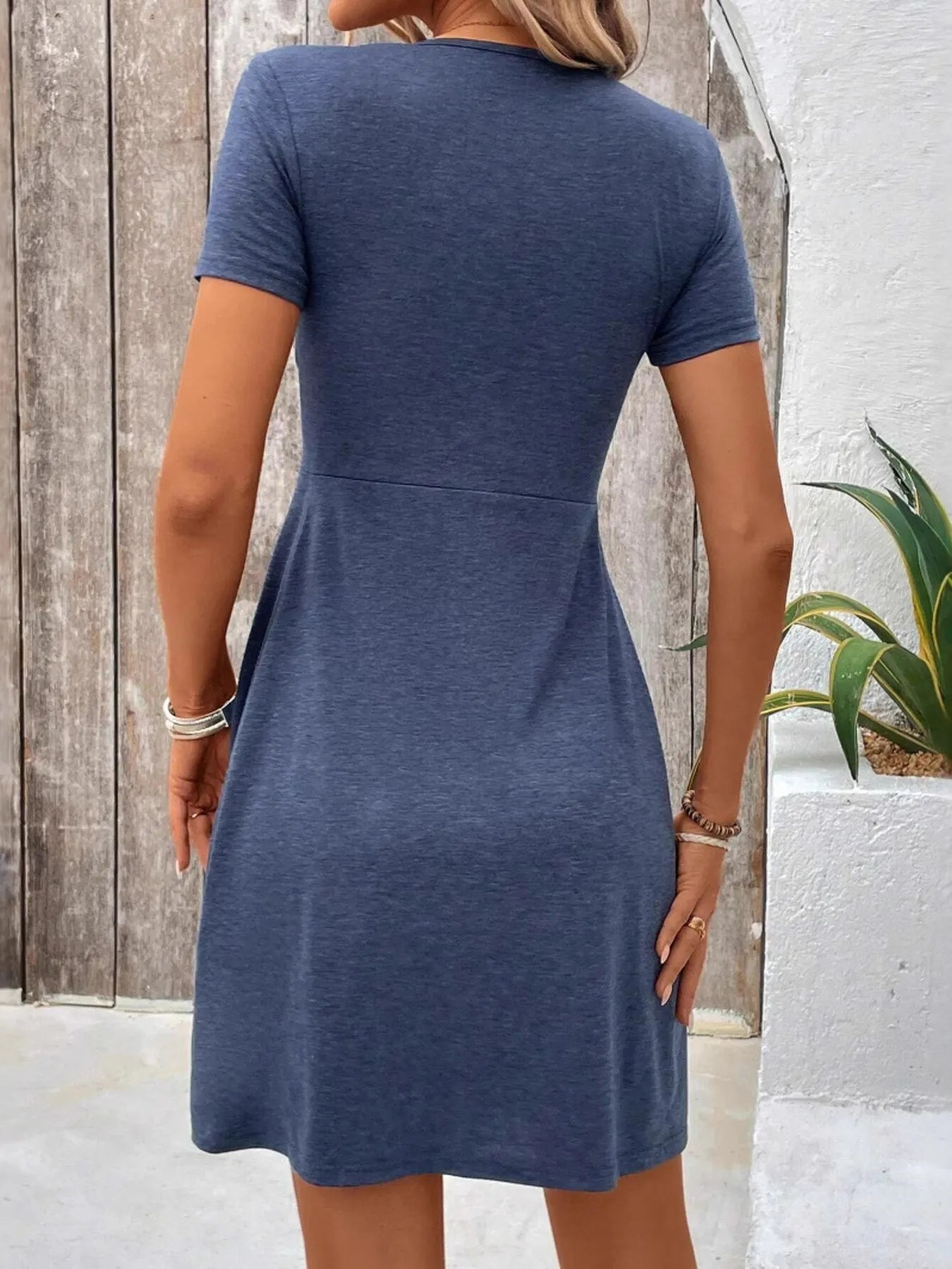 Casual Mini Dress Twist Front V-Neck Short Sleeve ad8a1a87773d484fb52bde42dc317b6f-Max-Origin Trendsi